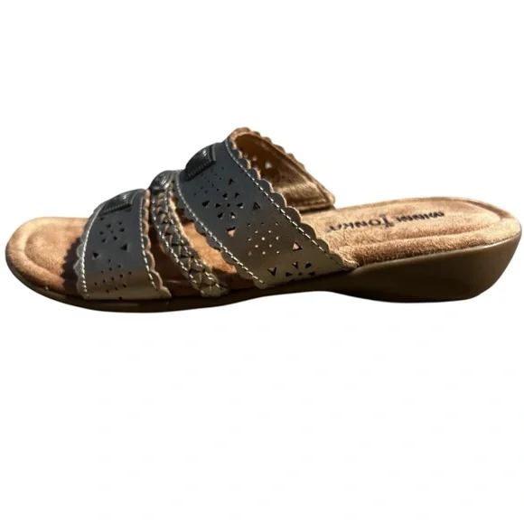 Minnetonka Leather Bronze Cut-Out Slide Sandals NEW 6 - Picture 5 of 8